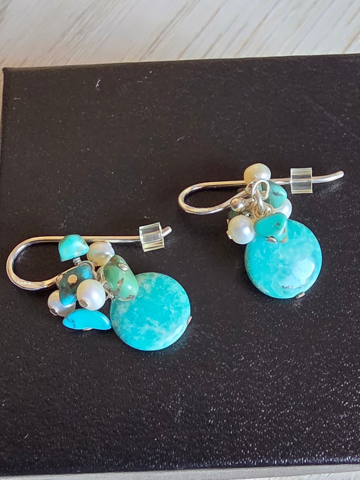 Vintage Sterling Silver Turquoise Nuggets Screwback Earrings