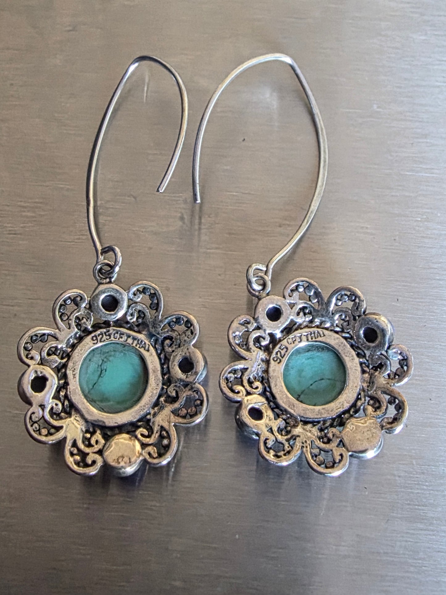 Turquoise Dangle Earrings in Vintage Silver Finish