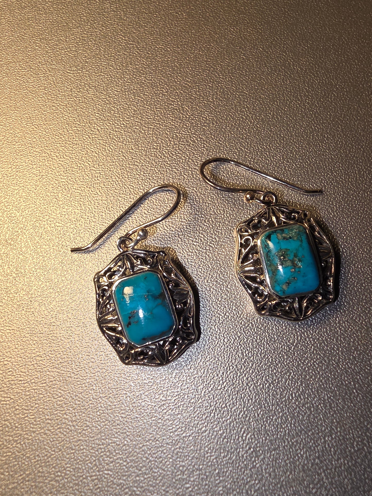 Turquoise Sterling Silver Rope Braid Framed Drop Earrings