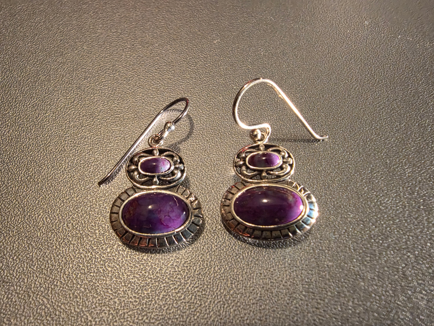 Vintage Purple Copper Turquoise 925 Sterling Silver Earrings