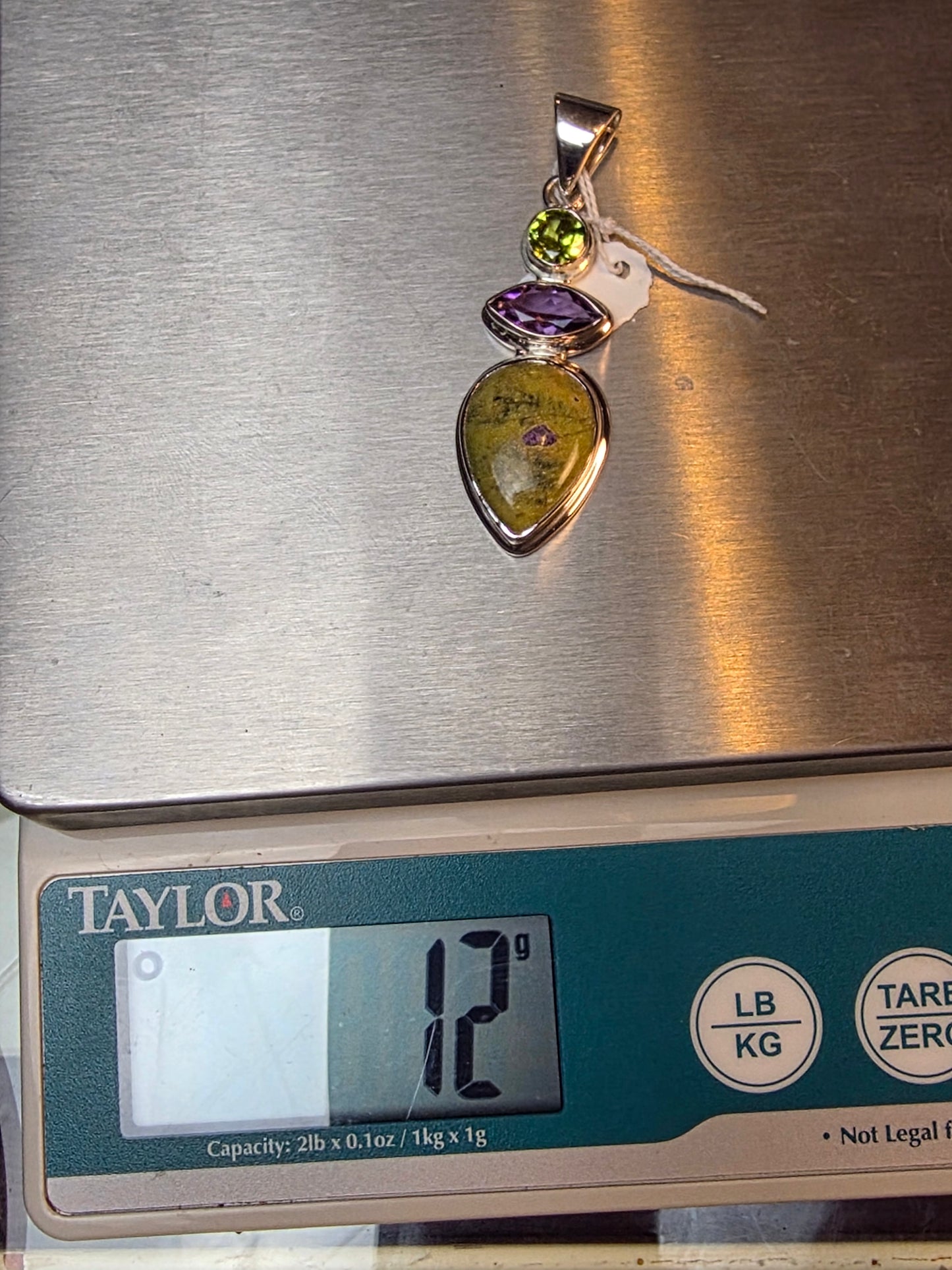 925 Sterling Silver Atlantisite Amethyst Peridot Gemstones Statement Pendant