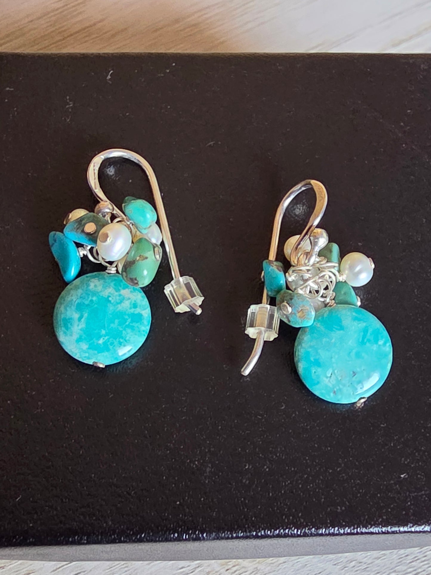 Vintage Sterling Silver Turquoise Nuggets Screwback Earrings