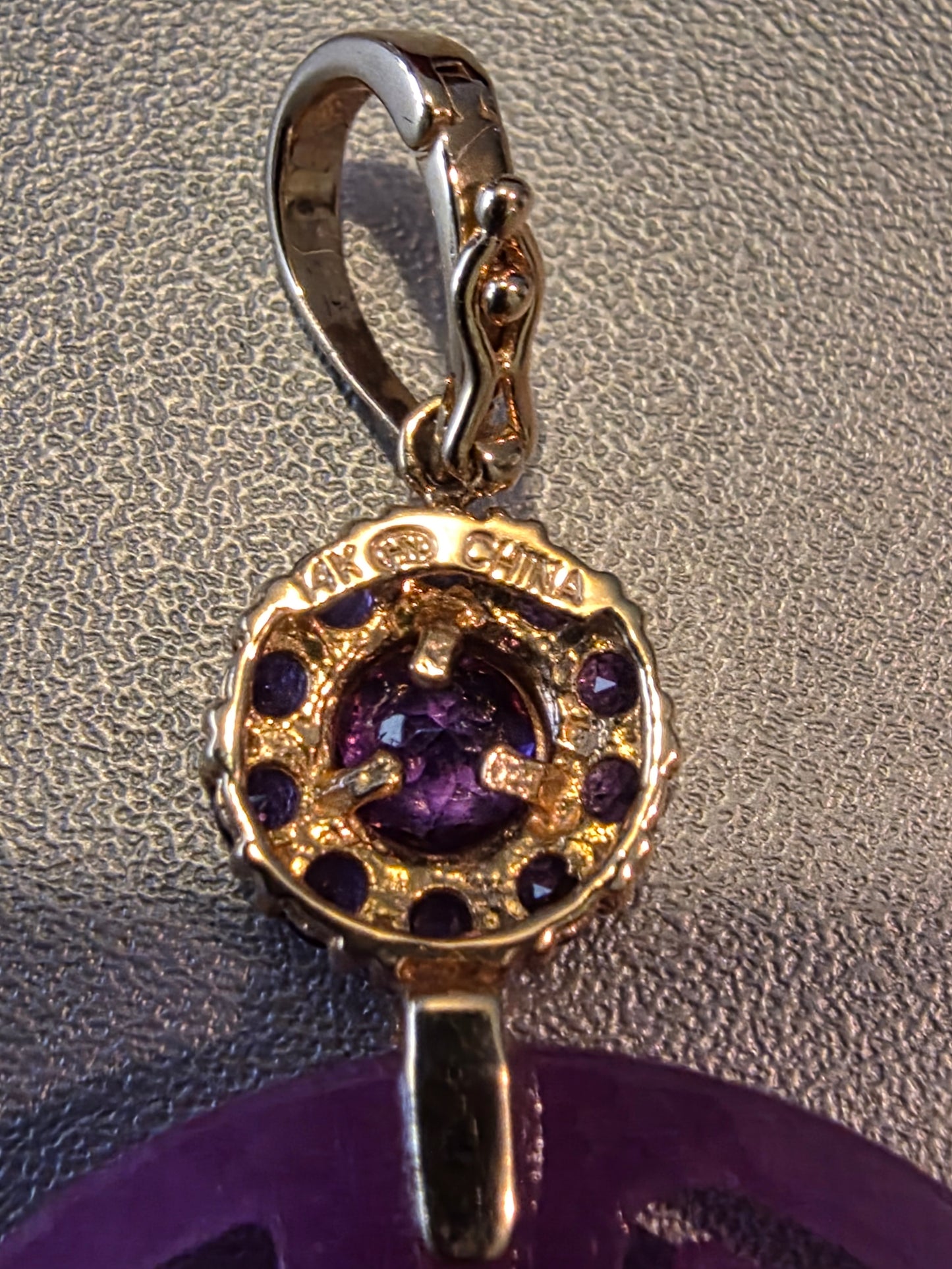 Heng Ngai 14K Yellow Gold Purple Jade Amethyst Chinese Good Luck Pendant 13.g
