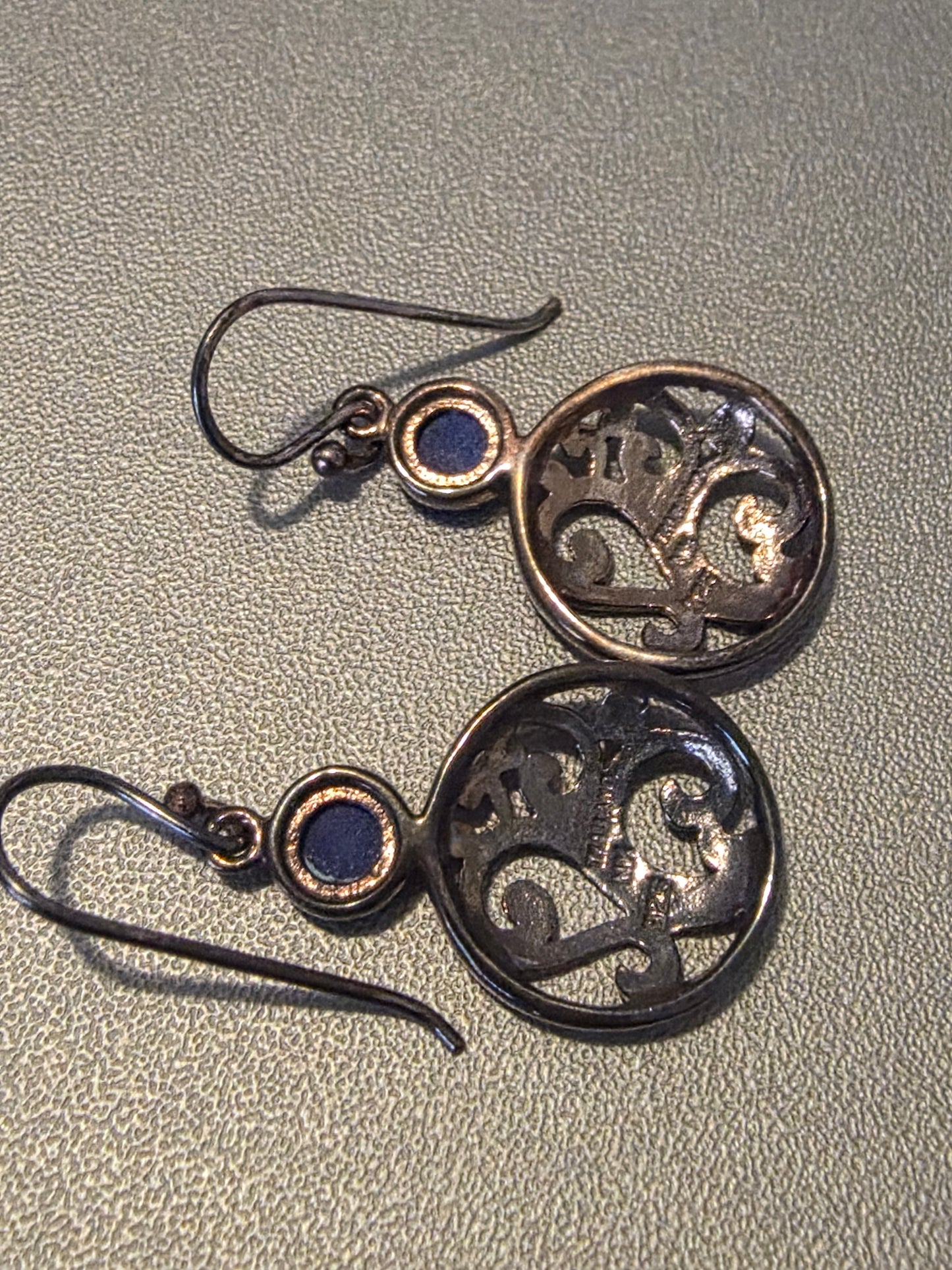 Blue Lapis Accented Circle 925 Sterling Silver Dangle Earrings