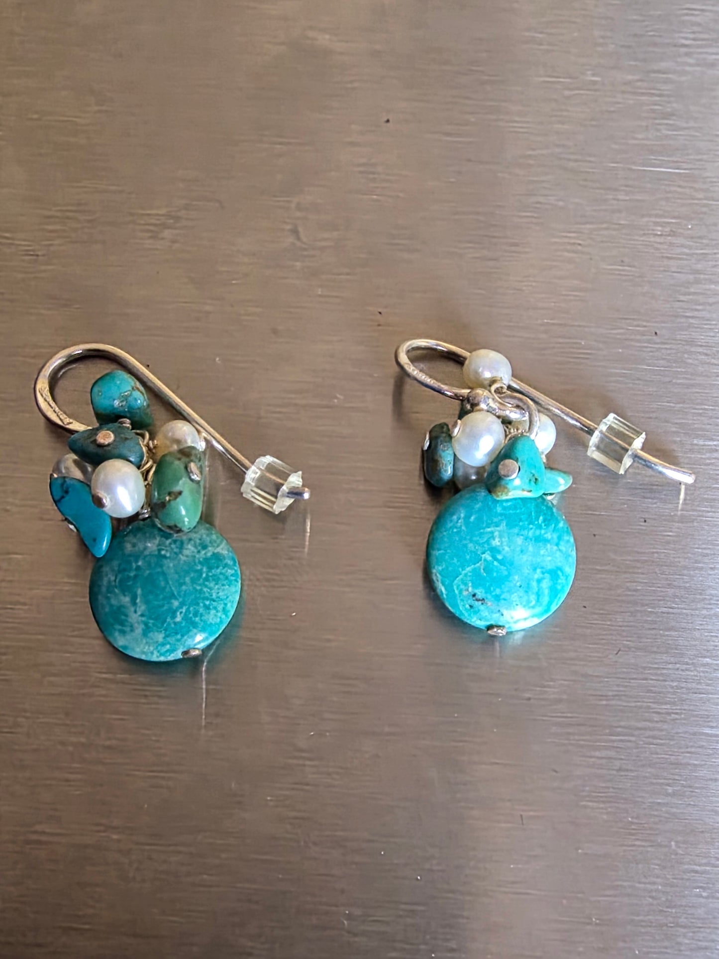 Vintage Sterling Silver Turquoise Nuggets Screwback Earrings