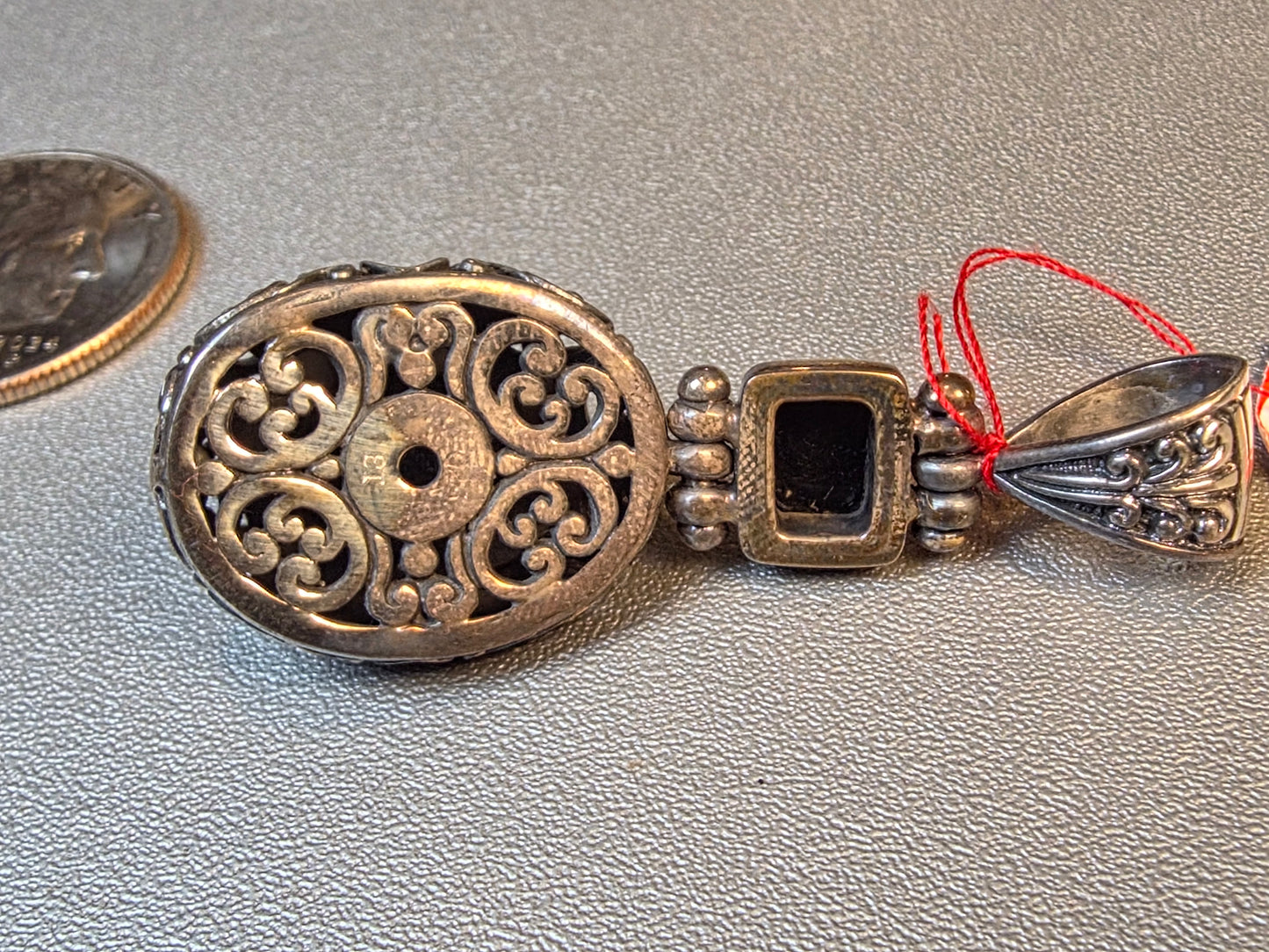 Black Onyx Two Stone Ornate Hinged 925 Sterling Silver Pendant