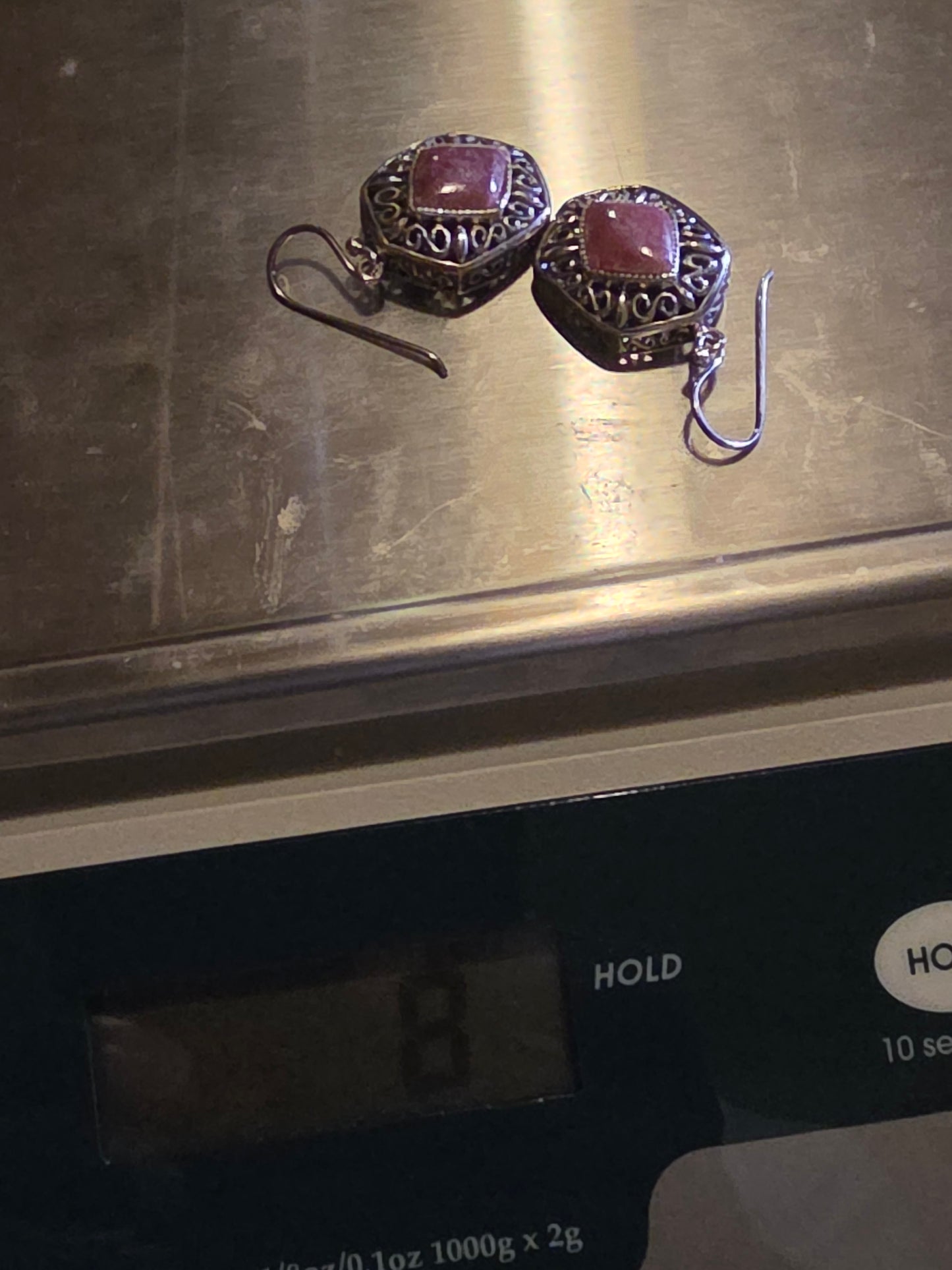 Vintage 925 Rhodochrosite Dangle Earrings Dainty Pink Rhodrochrosite Earrings with Sterling Silver.