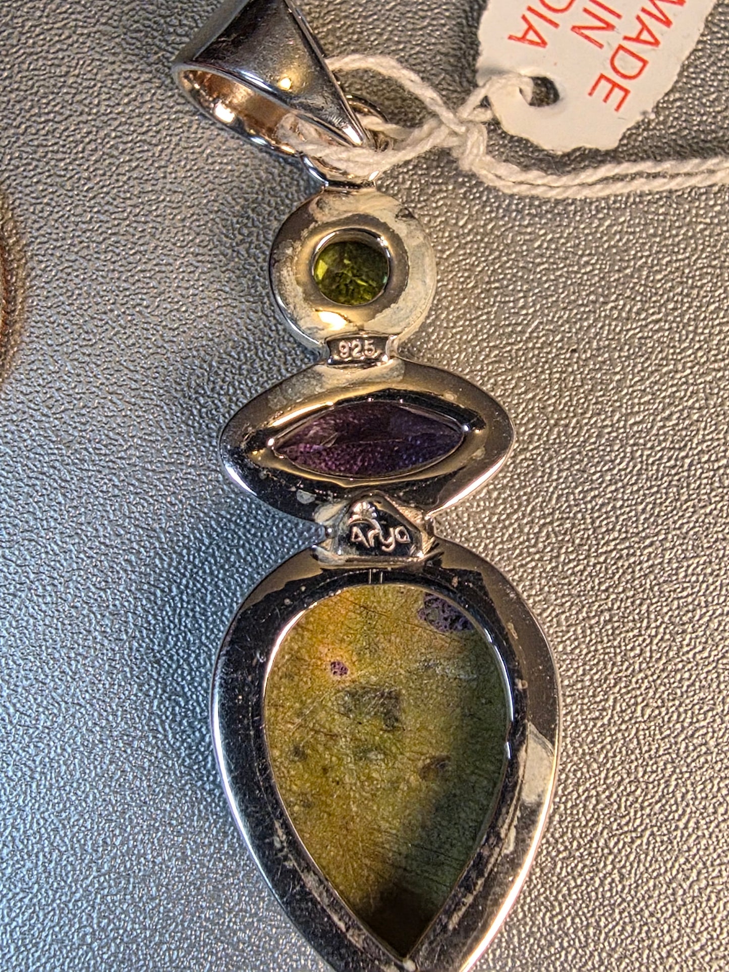 925 Sterling Silver Atlantisite Amethyst Peridot Gemstones Statement Pendant