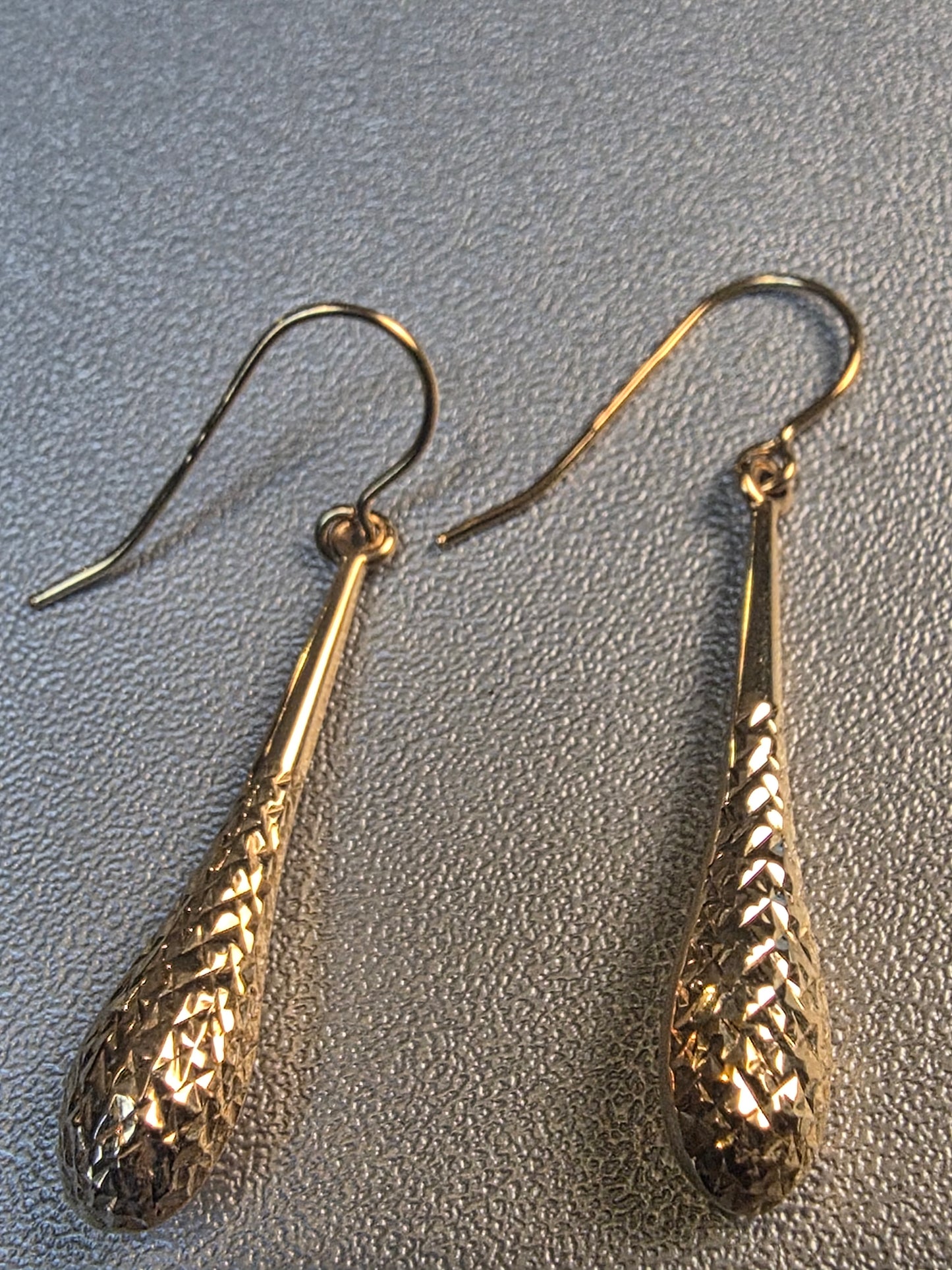 Turkish 10k yellow gold diamond cut teardrop earrings