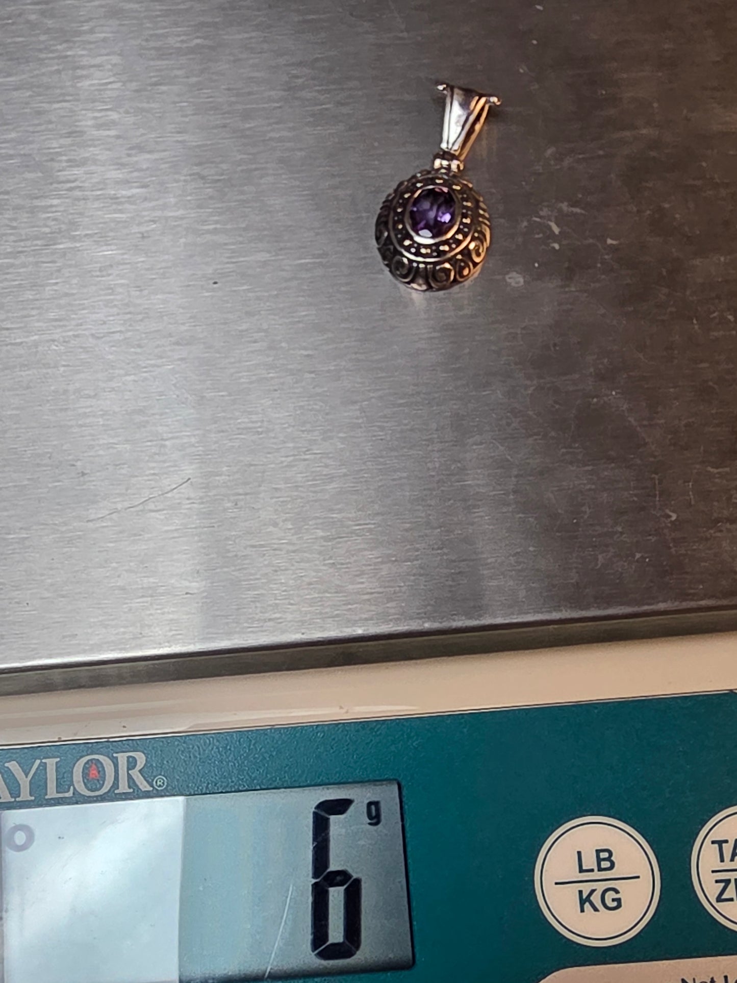 Sterling Amethyst Pendant Stamped SGF, Great Quality With Intricate Silverwork