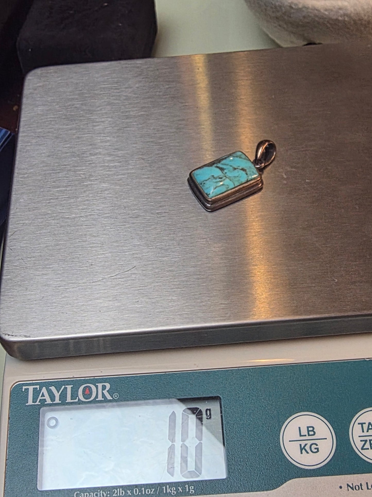 Green Copper Turquoise Pendant Necklace Sterling Silver Jewelry Rectangle Charm