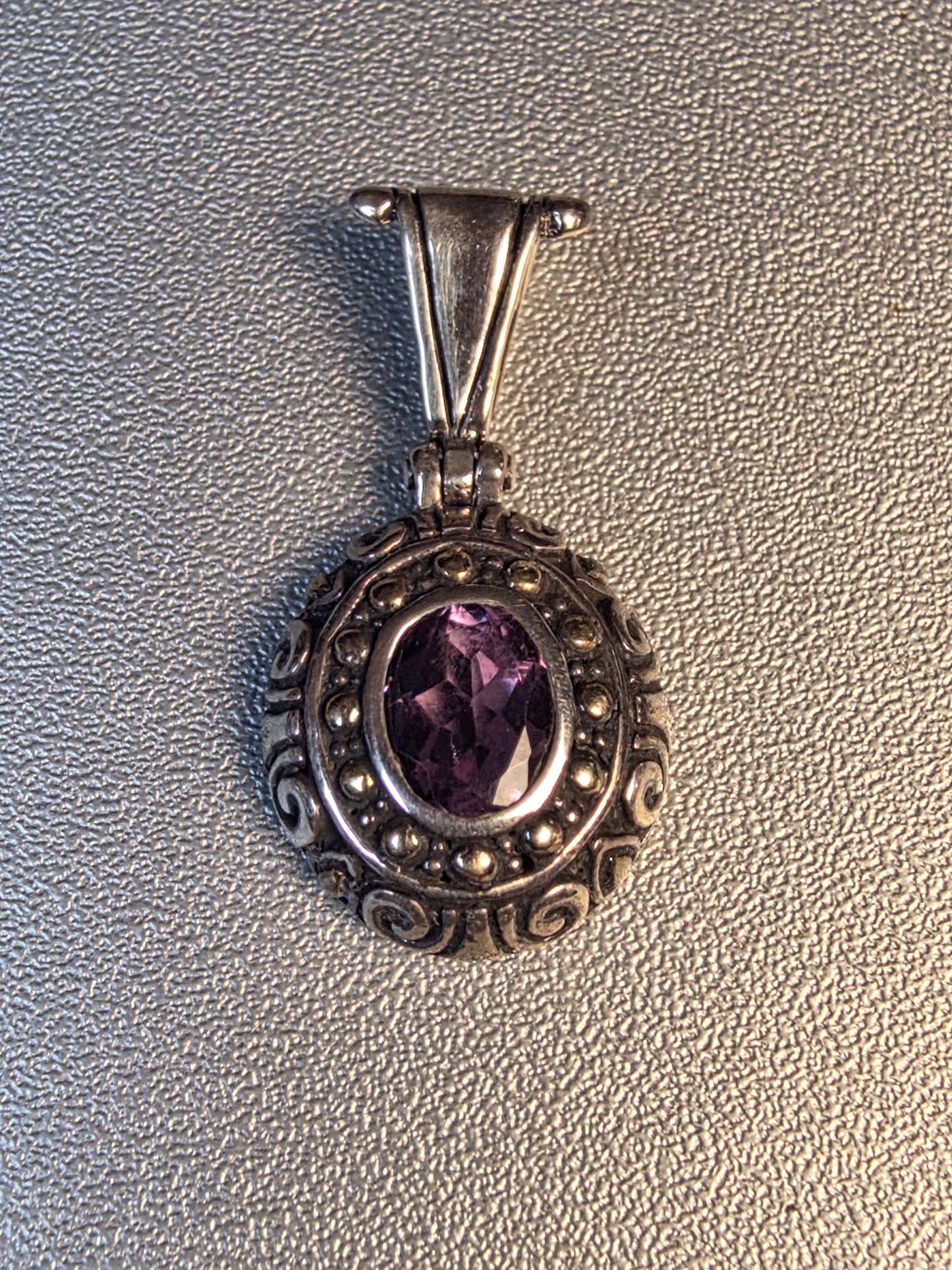 Sterling Amethyst Pendant Stamped SGF, Great Quality With Intricate Silverwork