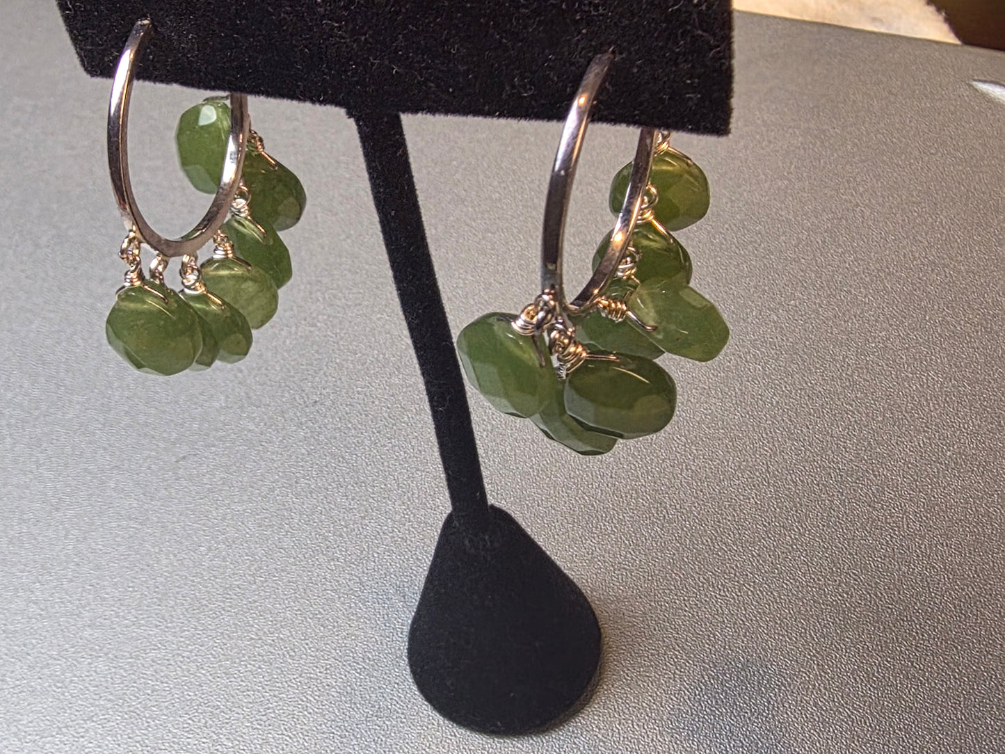 Sterling Silver 925 Peridot Briolette Beaded Hoop Dangle Earrings