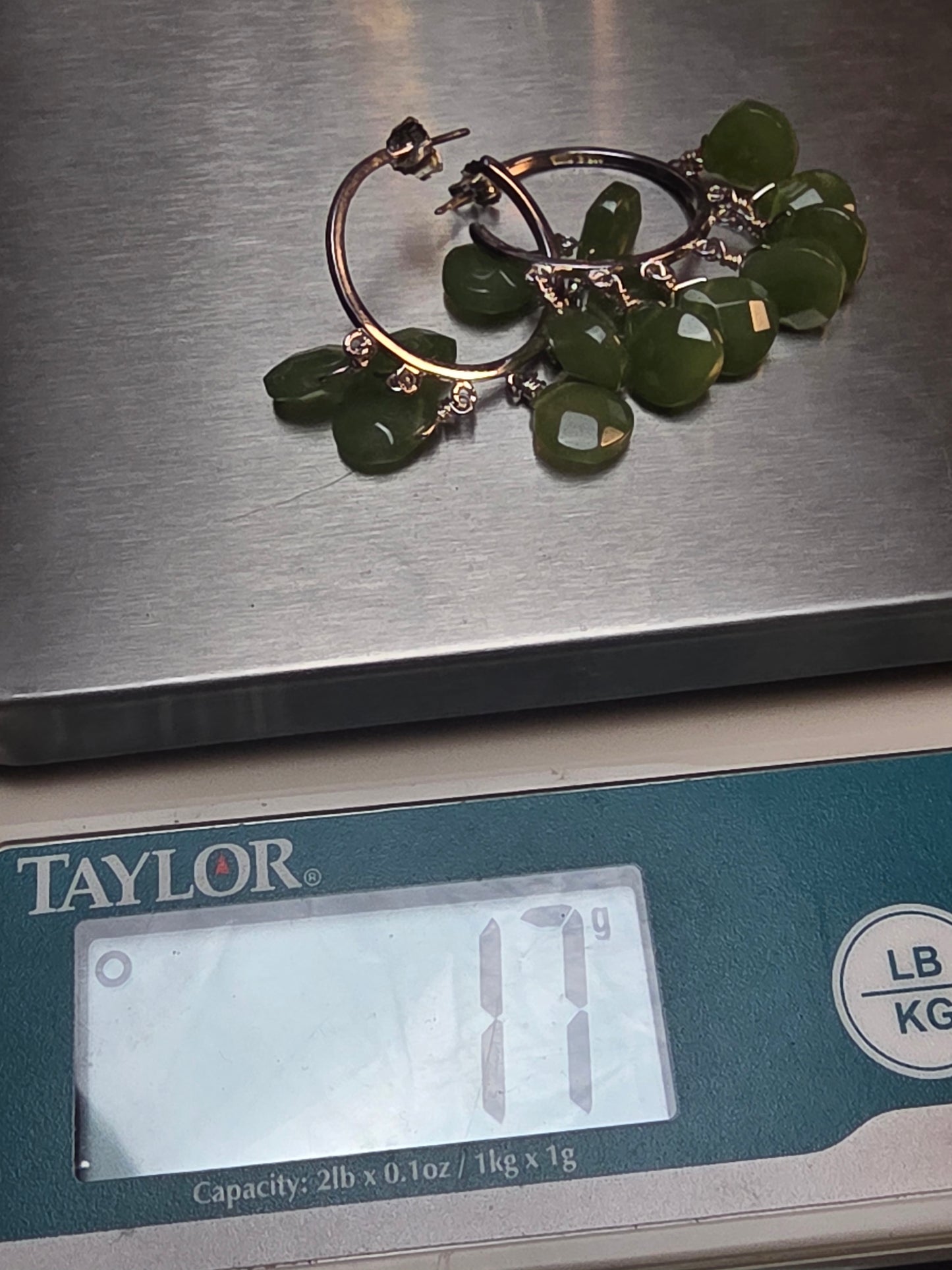 Sterling Silver 925 Peridot Briolette Beaded Hoop Dangle Earrings