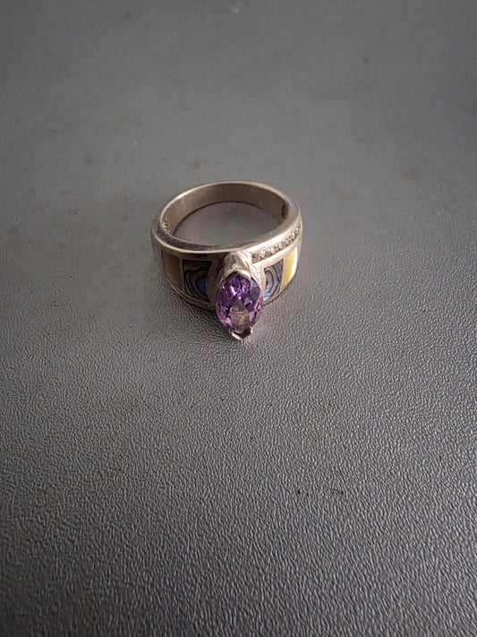 DESIGNER 925 WK WHITNEY KELLY MARGIE AMETHYST ABALONE SHELL TOPAZ STERLING RING