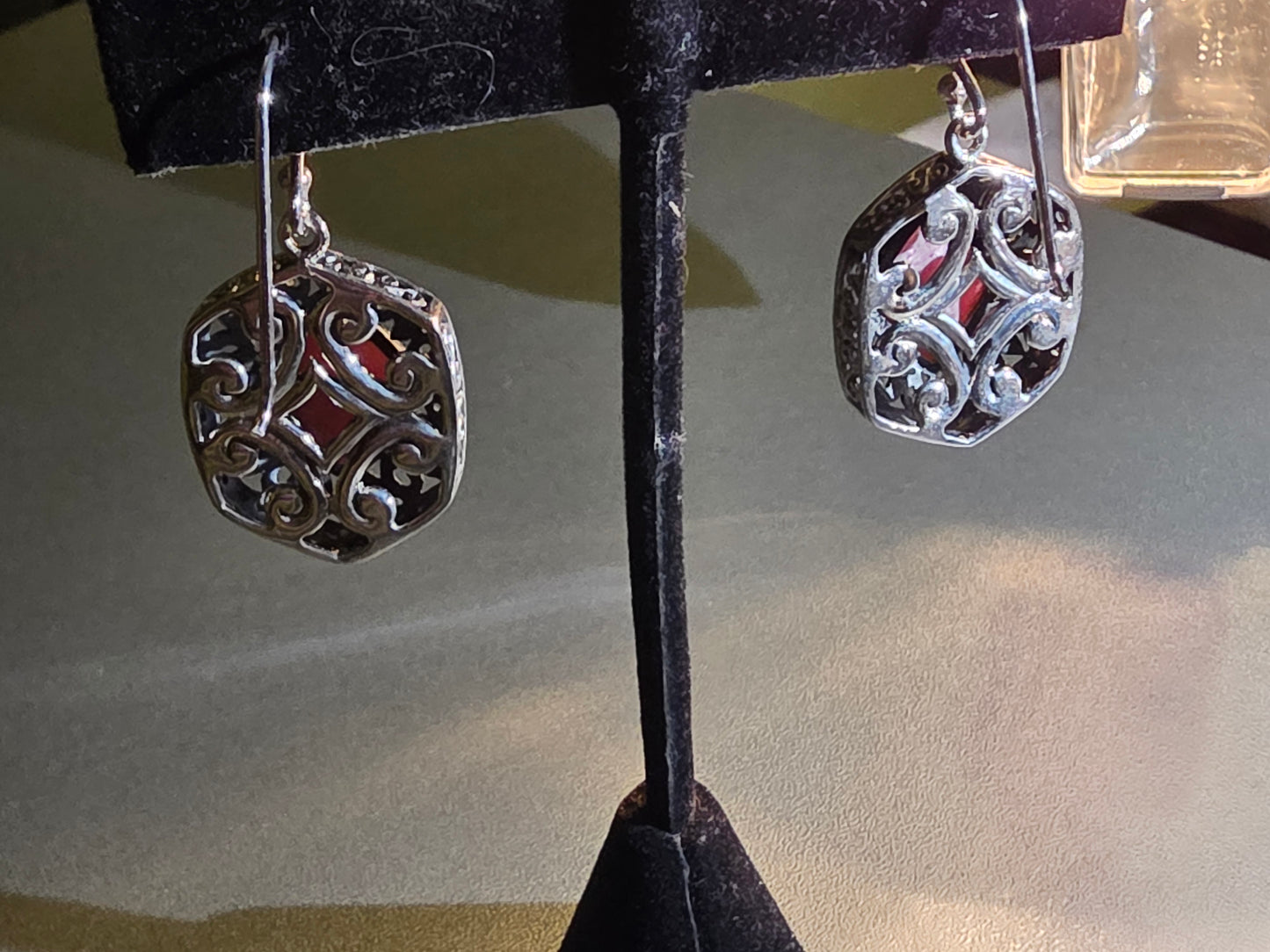 Vintage 925 Rhodochrosite Dangle Earrings Dainty Pink Rhodrochrosite Earrings with Sterling Silver.