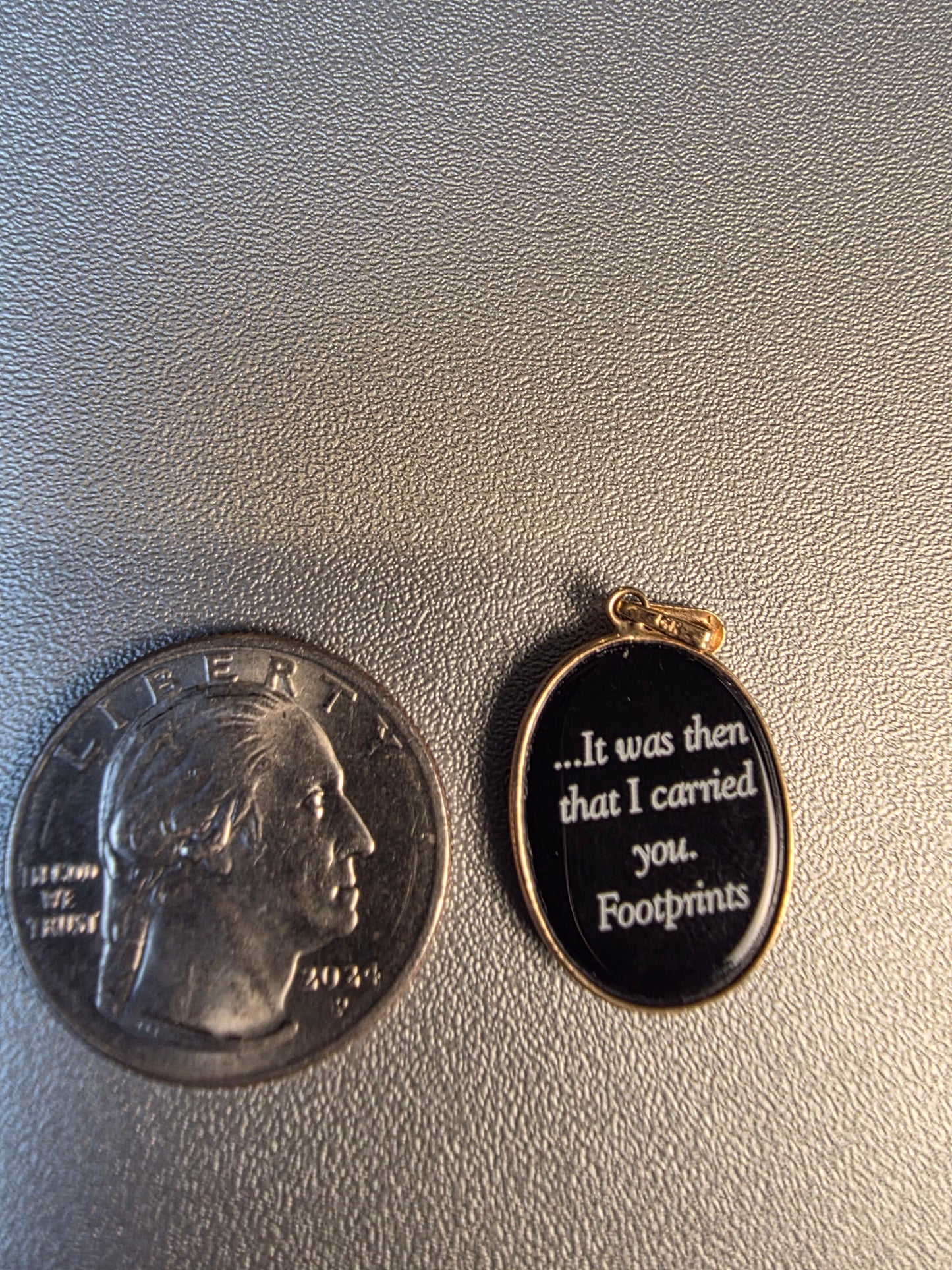 Antique IT WAS THRN THAT I CARRIED YOU. FOOTPRINTS 14k Gold. Angel Blue & Black Cameo Pendant EXQUISITE