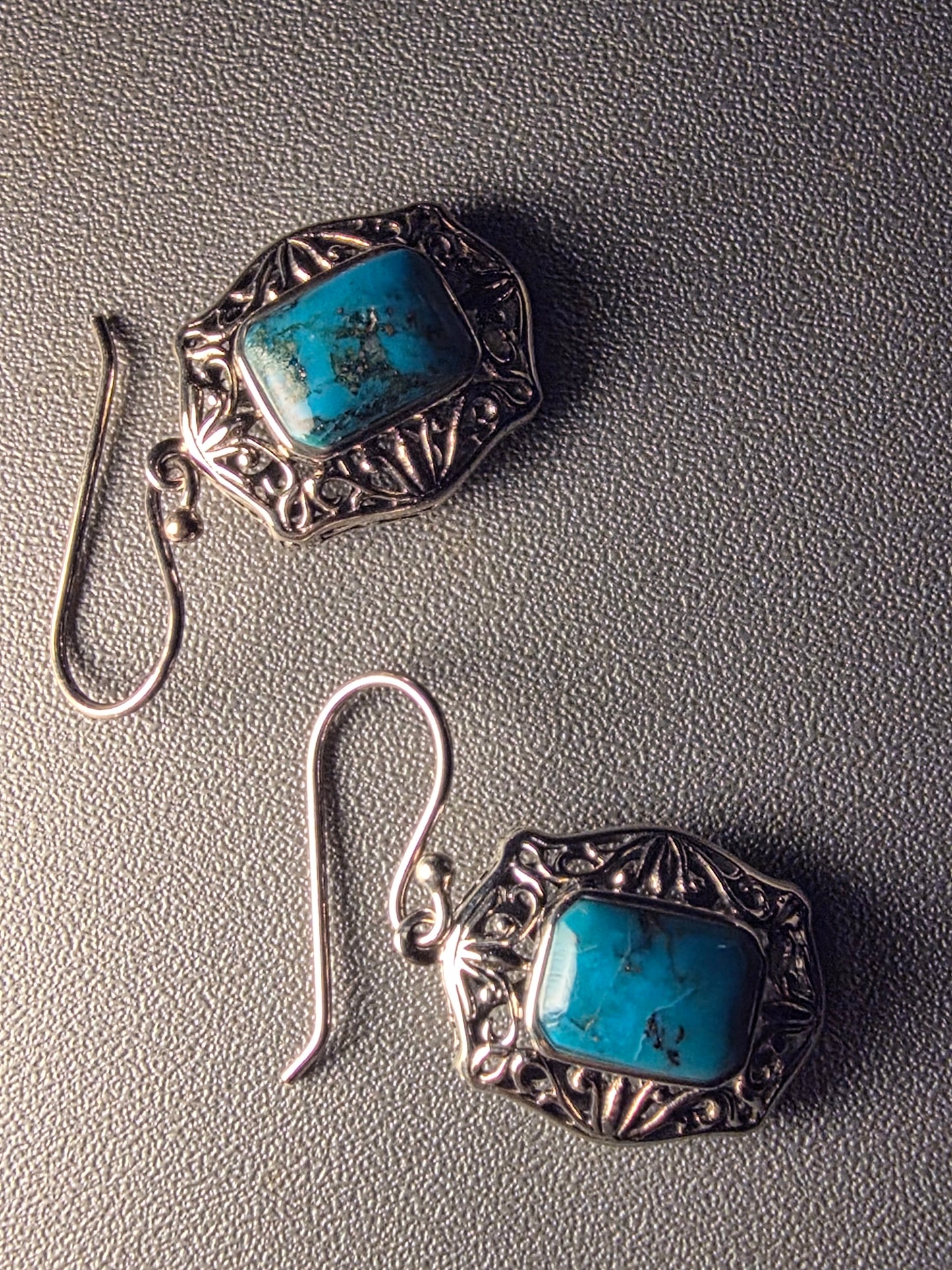 Turquoise Sterling Silver Rope Braid Framed Drop Earrings