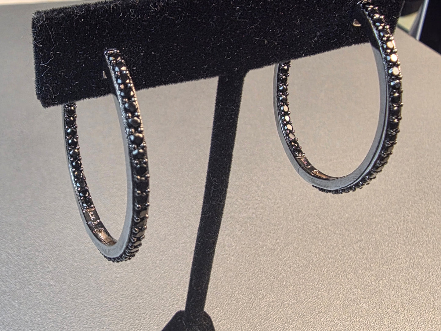 Black Diamond Hoop Earrings Sterling silver Large Hinged Wide Hoop Earrings