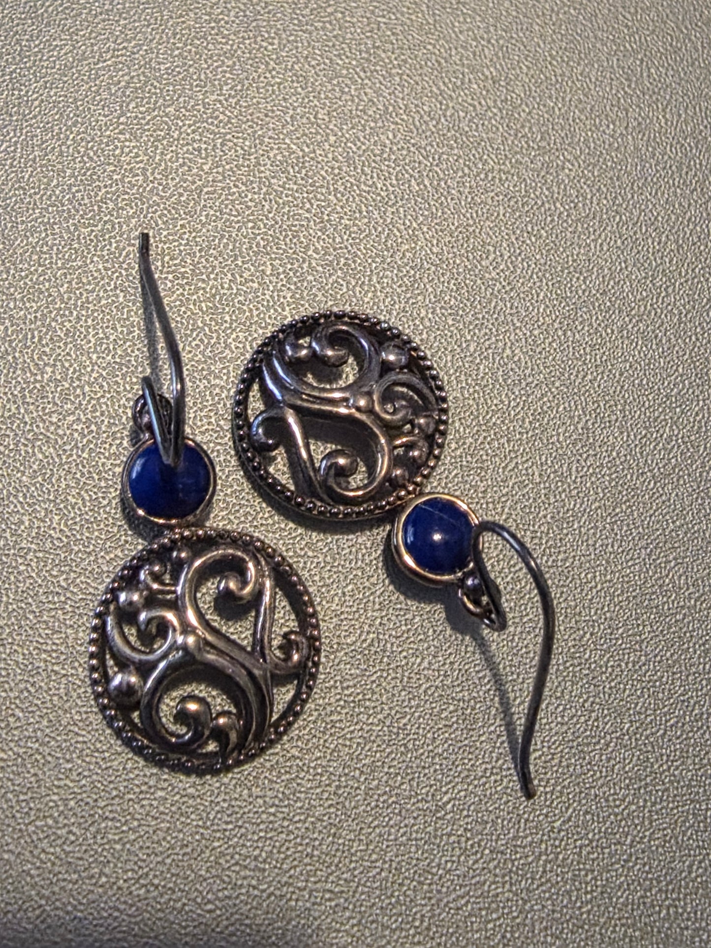Blue Lapis Accented Circle 925 Sterling Silver Dangle Earrings