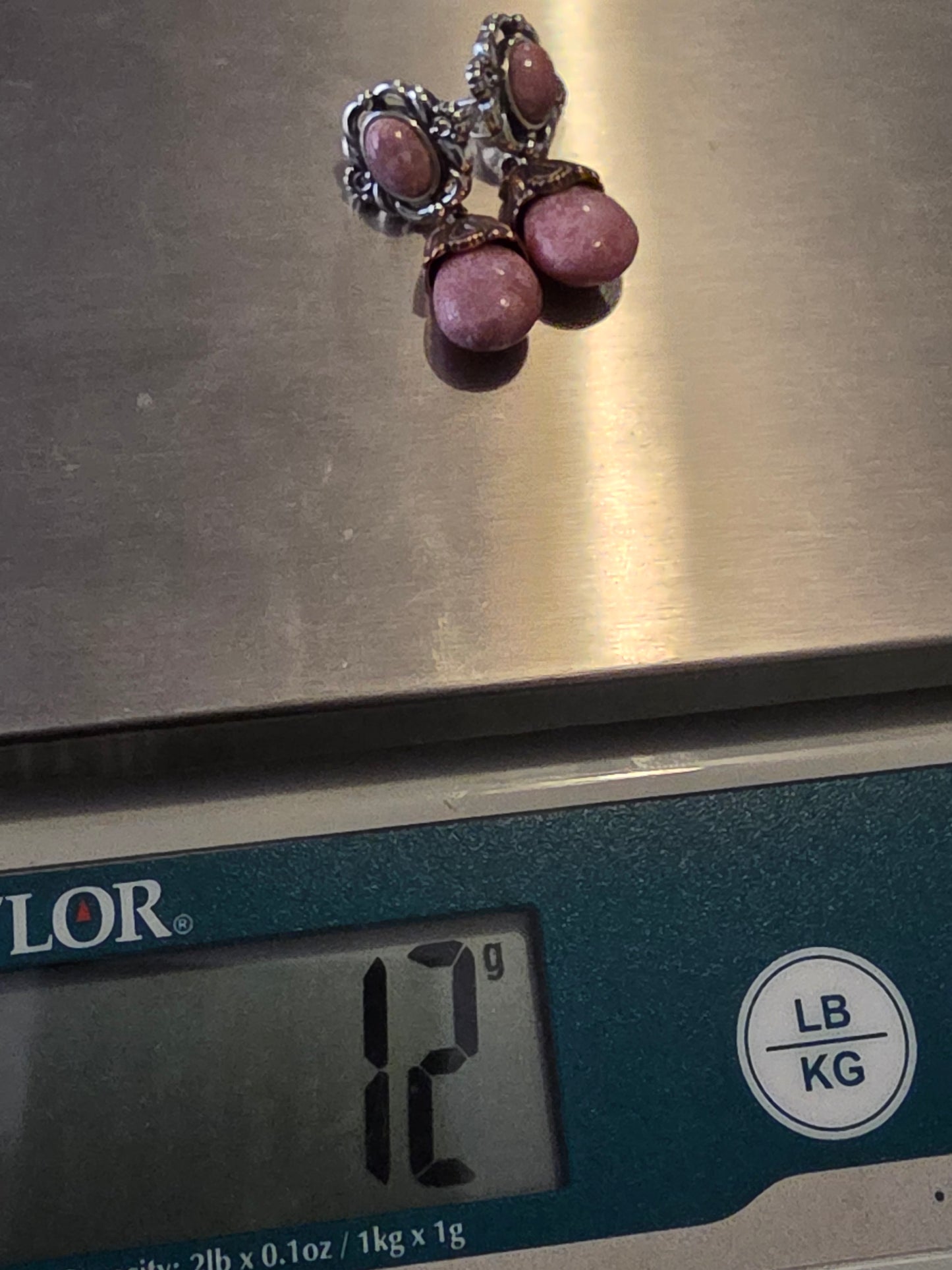 Vintage Carolyn Pollack Relios Oxidized 925 Sterling Silver & Brass Rhodonite Dangle Earrings