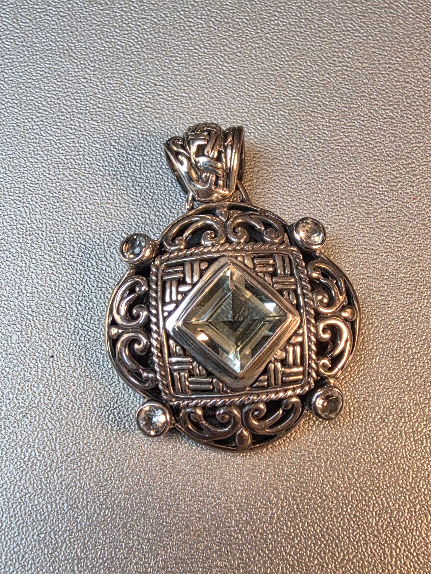 Vintage Silver 925 Pendant And Ring Set Aquamarine Ornate