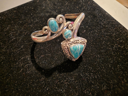 Sterling Silver Cuff Chunky Bracelet Amazonite Thailand NK 925 SHIPS FREE 6.5