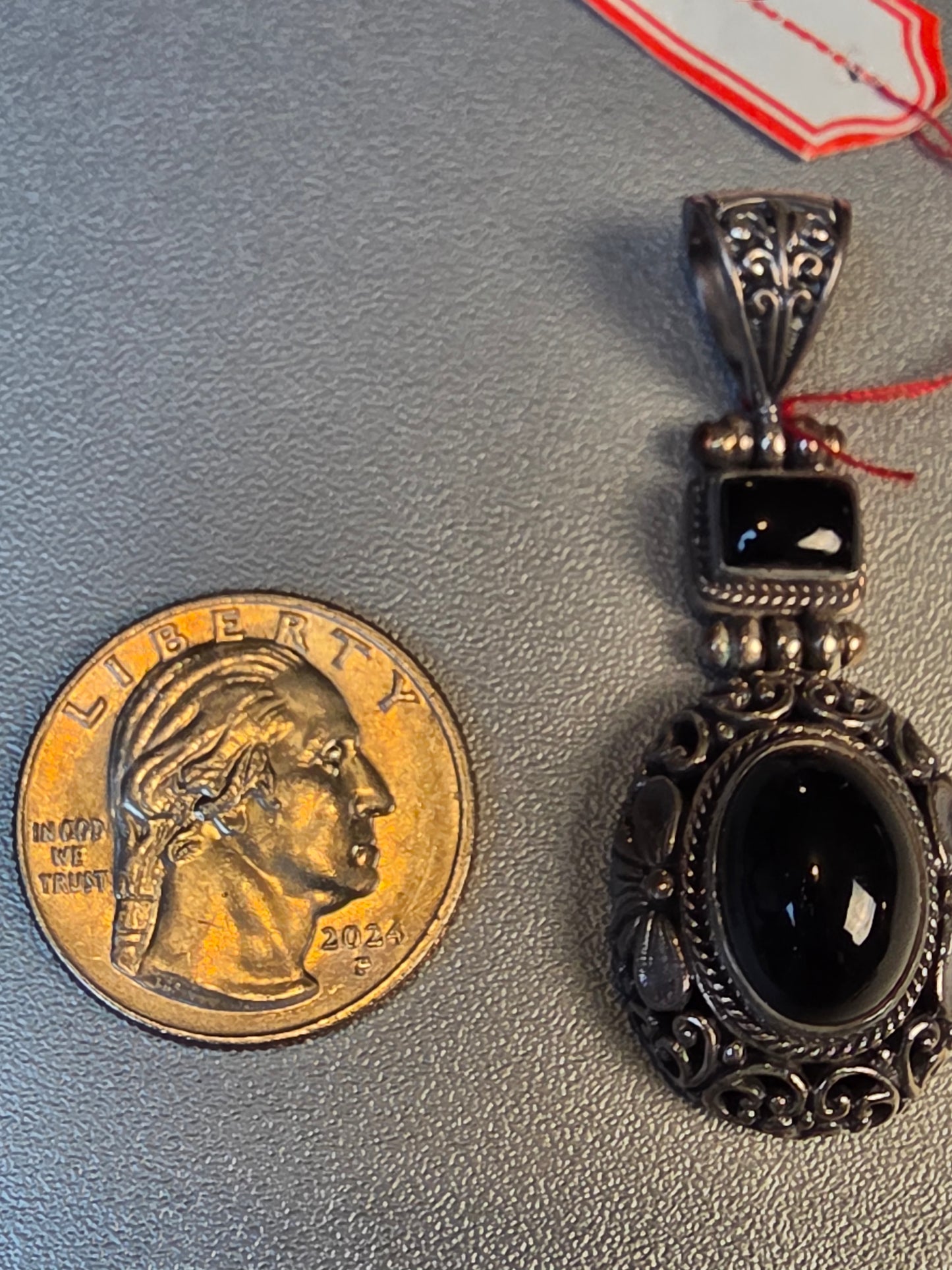 Black Onyx Two Stone Ornate Hinged 925 Sterling Silver Pendant