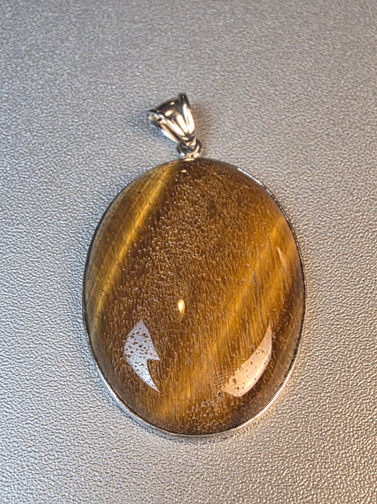 Sterling Silver 925 Oval Tiger Eye Pendant